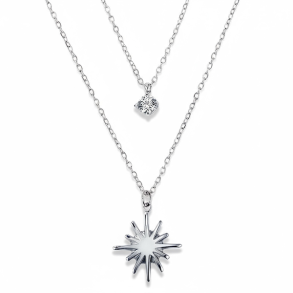 Smuk spirituel dobbelthalskde i rustfrit stl med stjerne og rund rhinsten