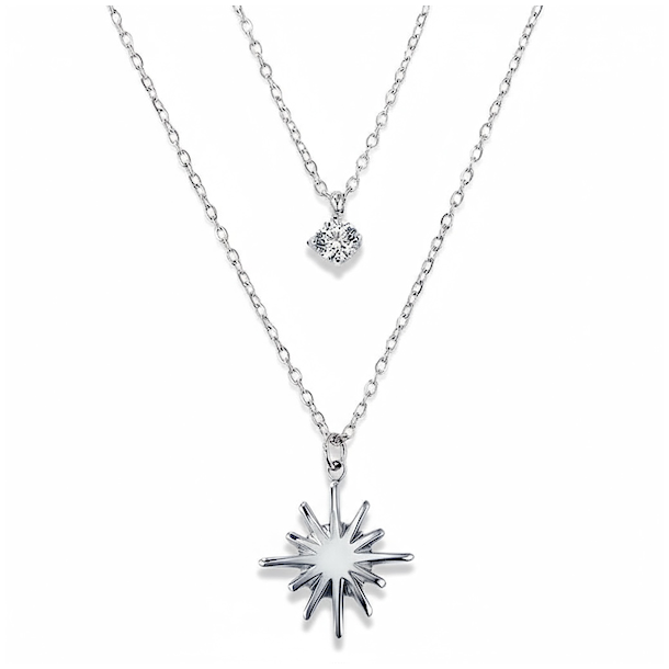 Smuk spirituel dobbelthalsk�de i rustfrit st�l med stjerne og rund rhinsten