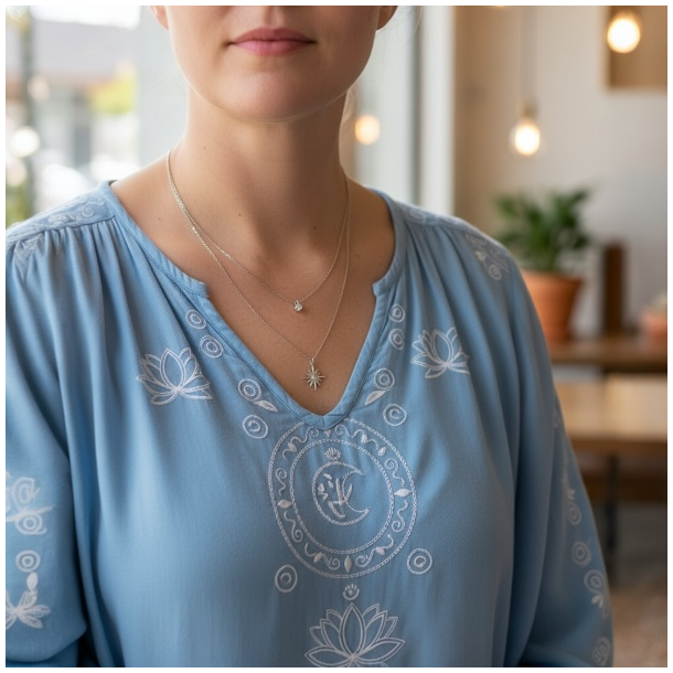 Smuk spirituel dobbelthalsk�de i rustfrit st�l med stjerne og rund rhinsten