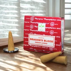 Satya Dragonblood Rgelseskegler 12 stk til Meditation, Spirituel Aroma &amp; Velvre