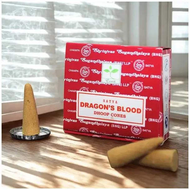 Satya Dragonblood Rgelseskegler 12 stk til Meditation, Spirituel Aroma &amp; Velvre