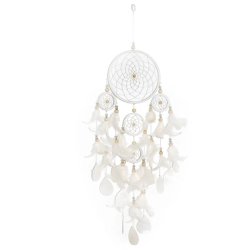 Hndlavet drmmefanger med capizskaller og fjer - 14 x 60 cm, for en beroligende atmosfre