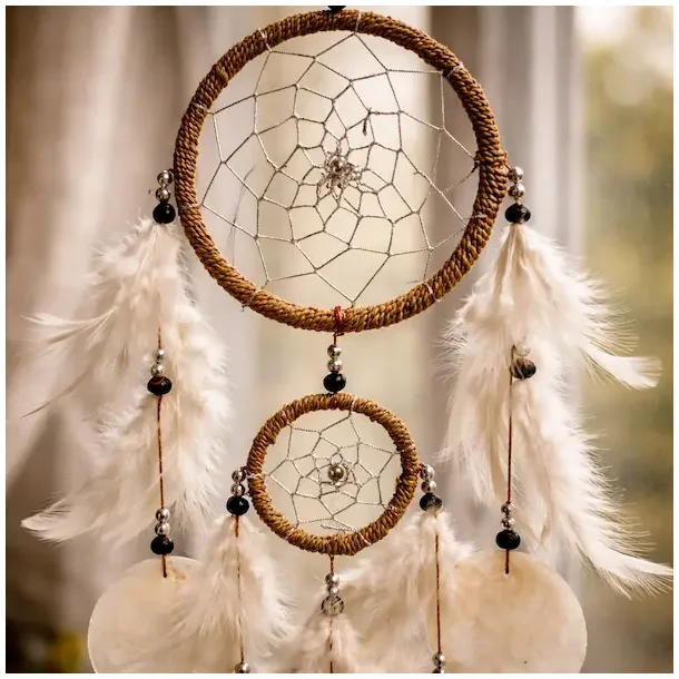 H�ndlavet dr�mmefanger med capiz skaller � boho &amp; natur 50 cm