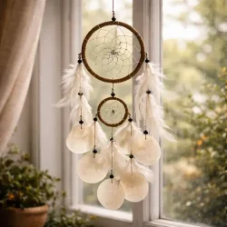 H�ndlavet dr�mmefanger med capiz skaller � boho &amp; natur 50 cm