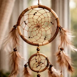 H�ndlavet dr�mmefanger med capiz skaller � fjer &amp; natur 50 cm