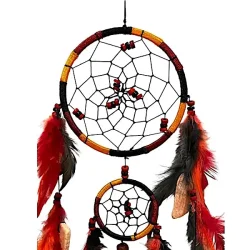 H�ndlavet dr�mmefanger 50 cm � ring �12 cm � varme farver med fjer og sten
