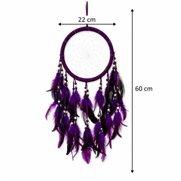 Lilla dr�mmefanger med p�fuglefjer med dimensioner