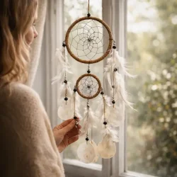 H�ndlavet dr�mmefanger med capiz skaller � boho &amp; natur 50 cm