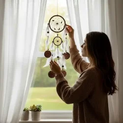 H�ndlavet dr�mmefanger med fjer og kokos � naturdesign 50 cm