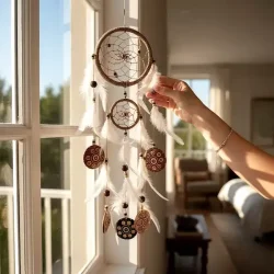 H�ndlavet dr�mmefanger med fjer og kokos � naturdesign 50 cm