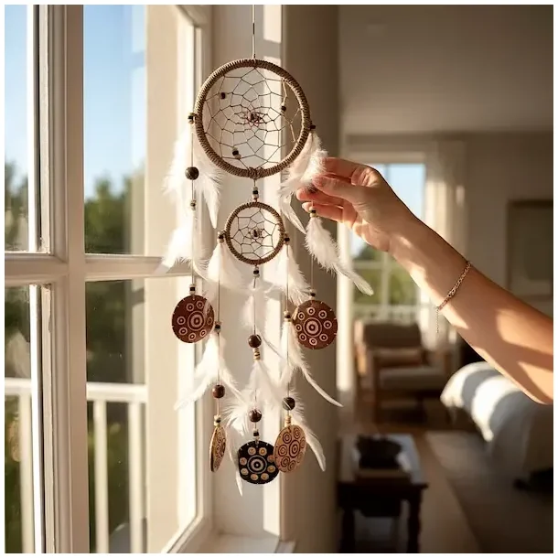 H�ndlavet dr�mmefanger med fjer og kokos � naturdesign 50 cm