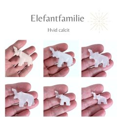 Unik Elefantfamilie i Hvid Calcit  6 Smukke Polerede Figurer til Dekoration