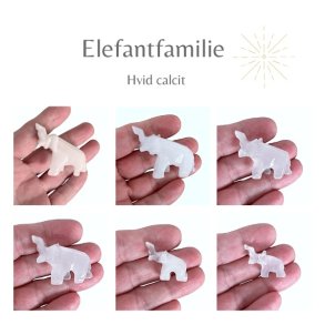 Unik Elefantfamilie i Hvid Calcit  6 Smukke Polerede Figurer til Dekoration