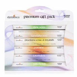 Elements Premium Gift Pack r�gelsess�t med seks forskellige h�ndrullede r�gelsesdufte p� hvid baggrund.