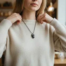 Elite Shungit Vedhng  2,6 x 1,7 cm med Vokset Sort Snre