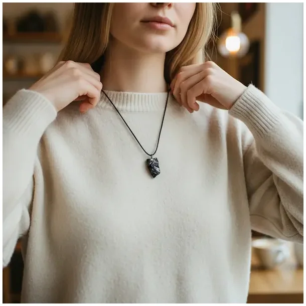 Elite Shungit Vedhng  2,6 x 1,7 cm med Vokset Sort Snre