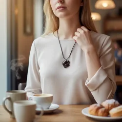 Elite Shungit Vedhng  2,6 x 2,5 cm med Vokset Sort Snre