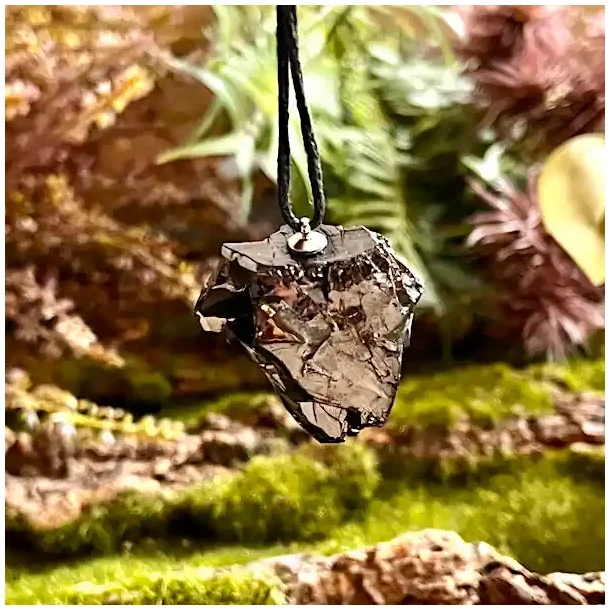 Elite Shungit Vedh�ng � 3,1 x 3 cm med Vokset Sort Sn�re