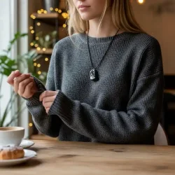 Elite Shungit Vedhng  3,4 x 2,2 cm med Vokset Sort Snre