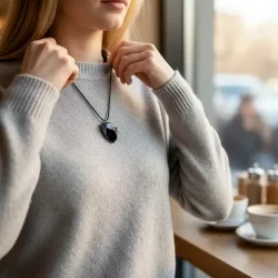 Elite Shungit Vedhng  3,5 x 2,2 cm med Vokset Sort Snre