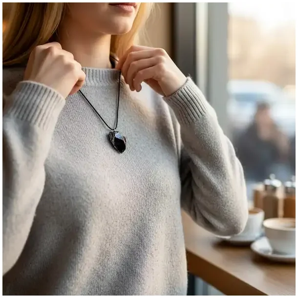 Elite Shungit Vedhng  3,5 x 2,2 cm med Vokset Sort Snre