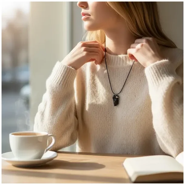 Elite Shungit Vedhng  3,3 x 1,7 cm med Vokset Sort Snre