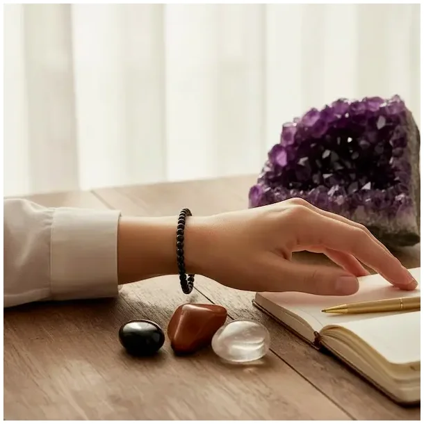 Energiens Vogter med Sort Onyx Armb�nd og Beskyttende Krystaller