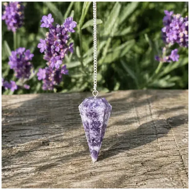 Lepidolit Pendul med Bjergkrystal til Intuition og Indre Ro