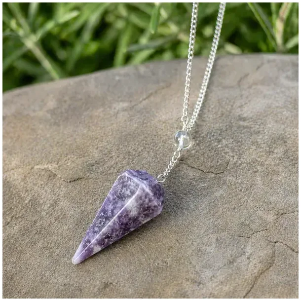 Lepidolit Pendul med Bjergkrystal til Intuition og Indre Ro