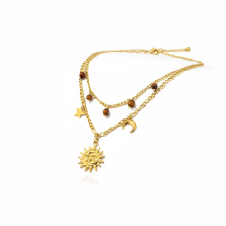 Forgyldt dobbeltkde med sol, mne, stjerne &amp; tigerje - Kosmisk smykke