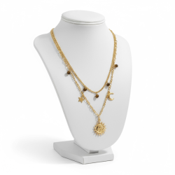 Forgyldt dobbeltkde med sol, mne, stjerne &amp; tigerje - Kosmisk smykke