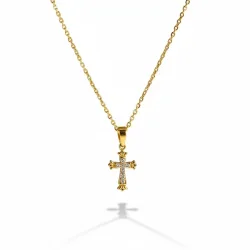 Forgyldt Halskde med Kors og Rhinsten  Troens Lys