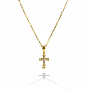 Forgyldt Halsk�de med Kors og Rhinsten � Troens Lys