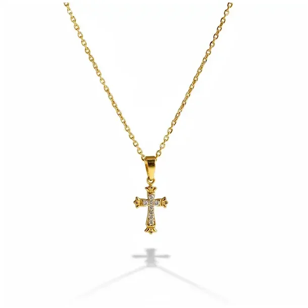 Forgyldt Halskde med Kors og Rhinsten  Troens Lys