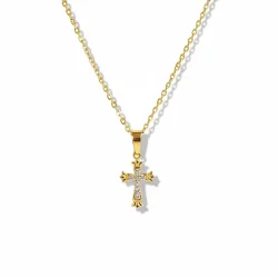 Forgyldt Halskde med Kors og Rhinsten  Troens Lys