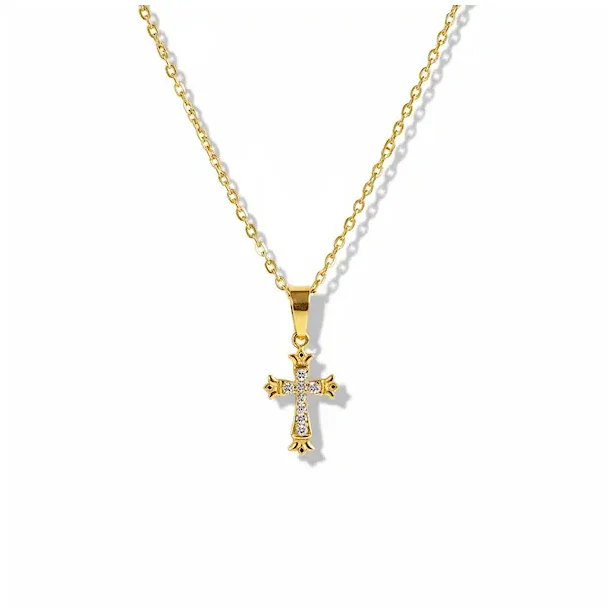Forgyldt Halskde med Kors og Rhinsten  Troens Lys