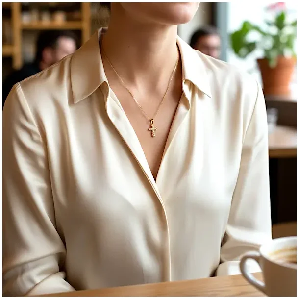 Forgyldt Halskde med Kors og Rhinsten  Troens Lys