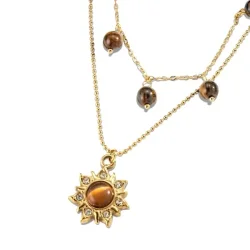 Spirituel forgyldt halsk�de i st�l med tiger�je og sol � styrke &amp; selvtillid