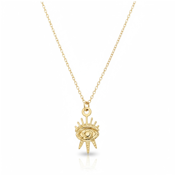 Forgyldt st�lhalsk�de med Horus� �je vedh�ng 42 cm � symbol p� beskyttelse og klarhed