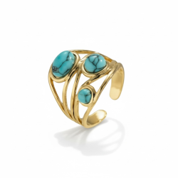 Forgyldt justerbar ring med tre bl� howlit-sten i elegant organisk design