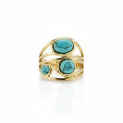 Forgyldt justerbar ring med tre bl� howlit-sten i elegant organisk design