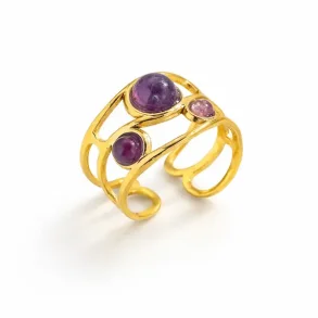 Forgyldt justerbar ametyst ring � spirituelt og elegant design med feminin energi