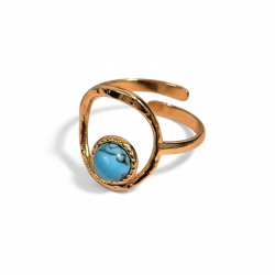 Forgyldt justerbar ring i st�l med rund bl� howlit og organisk cirkeldesign