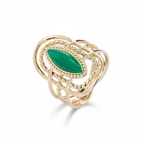 Elegant forgyldt ring med gr�n aventurin � harmoni & hjerteenergi