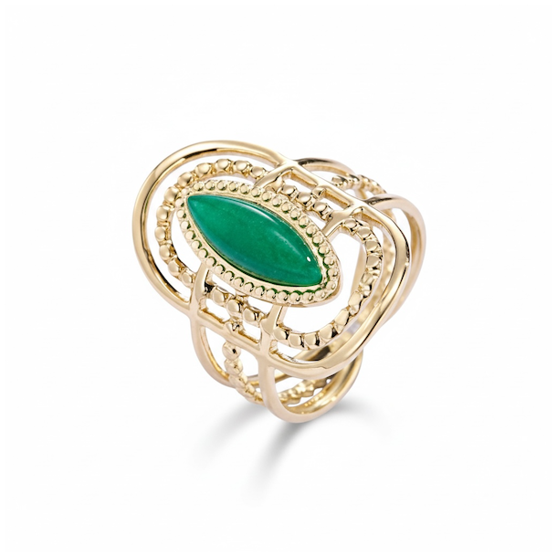 Elegant forgyldt ring med gr�n aventurin � harmoni &amp; hjerteenergi
