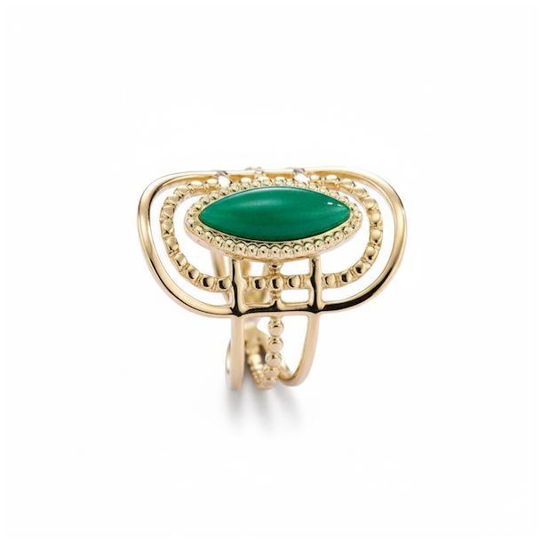 Elegant forgyldt ring med gr�n aventurin � harmoni &amp; hjerteenergi