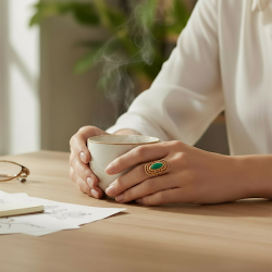 Elegant forgyldt ring med gr�n aventurin � harmoni &amp; hjerteenergi