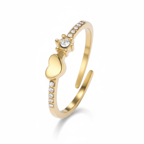 Forgyldt Ring med Hjerte og Rhinsten  Sjlens Lys