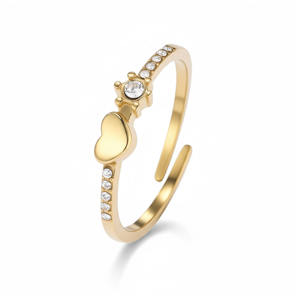 Forgyldt Ring med Hjerte og Rhinsten  Sjlens Lys