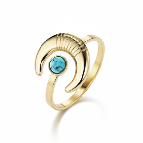 Justerbar Forgyldt Ring med M�ne og Howlit � M�nekraft